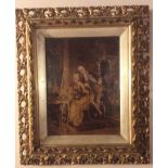 Antique Two French Paintings Set In Wooden Gilded Frames