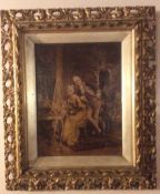 Antique Two French Paintings Set In Wooden Gilded Frames