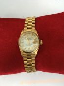 Boxed Ladies Rolex ,18K Yellow Gold, C Bezel-Mother Of Pearl An Diamond