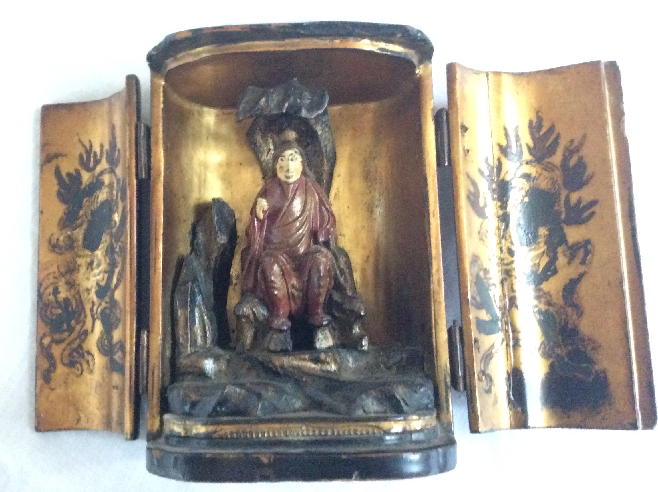 Genuine, Rare Antique Black Lacquer Chinese Traveling Shrine