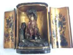 Genuine, Rare Antique Black Lacquer Chinese Traveling Shrine