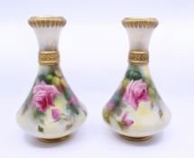 Pair Of Royal Worcester Floral Blush 2187 Vases 1917
