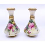 Pair Of Royal Worcester Floral Blush 2187 Vases 1917