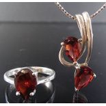 Garnet Pendant, Chain, Ring