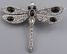 Vintage Signed Mma Dragonfly Brooch Pendant Crystal Rhinestone