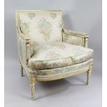 Italian Painted & Gilt Carved Wood Silk Upholstered Armchair
