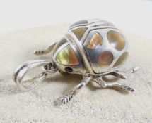 Silver And Mother Of Pearl Ladybug Pendant- Brooch