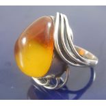 Silver Amber Ring