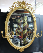 Victorian Oval Gilt Gesso Girandole Mirror