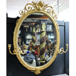 Victorian Oval Gilt Gesso Girandole Mirror