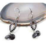 Silver Hinged Earrings With Black Stone