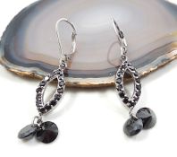 Silver Hinged Earrings With Black Stone