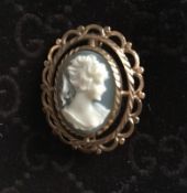 Vintage Wedgwood Blue Cameo Brooch And Earring Set In Solid 9Ct Yellow Gold