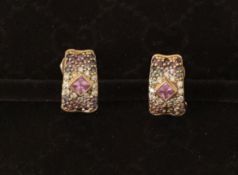 18Ct Gold Diamond And Pink Sapphire Earrings