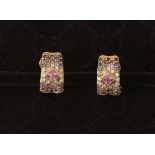 18Ct Gold Diamond And Pink Sapphire Earrings