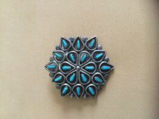 Zunilahi Petit Needle Point Silver Turquoise Brooch/Pin/Pendant - Lahi