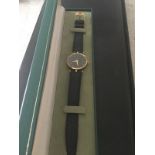 Gucci 2000M Stack Watch Gold Plated & Enamel Gucci Black Leather Strap Boxed