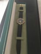 Gucci 2000M Stack Watch Gold Plated & Enamel Gucci Black Leather Strap Boxed
