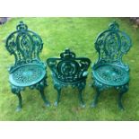 Rear Decorative Victorian Cast Iron Garden Chairs, Set Of 3
