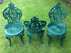Rear Decorative Victorian Cast Iron Garden Chairs, Set Of 3