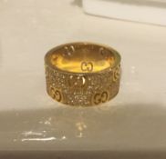 Gucci Icon Stardust Wide 18K Gold Diamond Set Ring Size 13 Uk K/L