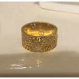 Gucci Icon Stardust Wide 18K Gold Diamond Set Ring Size 13 Uk K/L