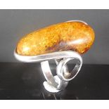 Large Amber Silver Ring