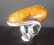 Large Amber Silver Ring