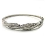 14Ct White Gold Round & Baguette 2.0Ctw Diamond 1/2 Eternity Bangle Bracelet