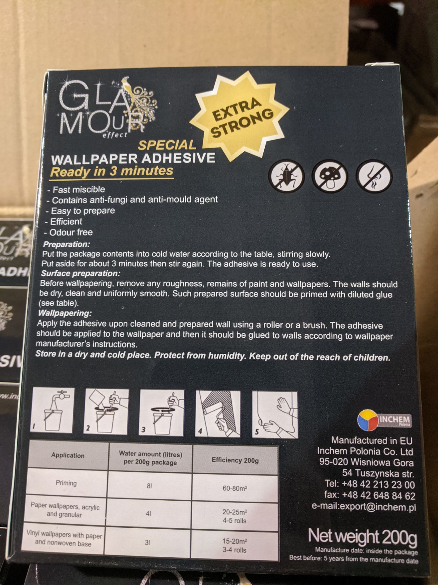 Pallet containing 1200pcs Brand new Wallpaper Adhesive - 200gr packs - similar rrp £2.99 - bra...