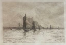 William Lionel Wyllie 1851 – 1931 signed etching "Last Trickle of Flood"