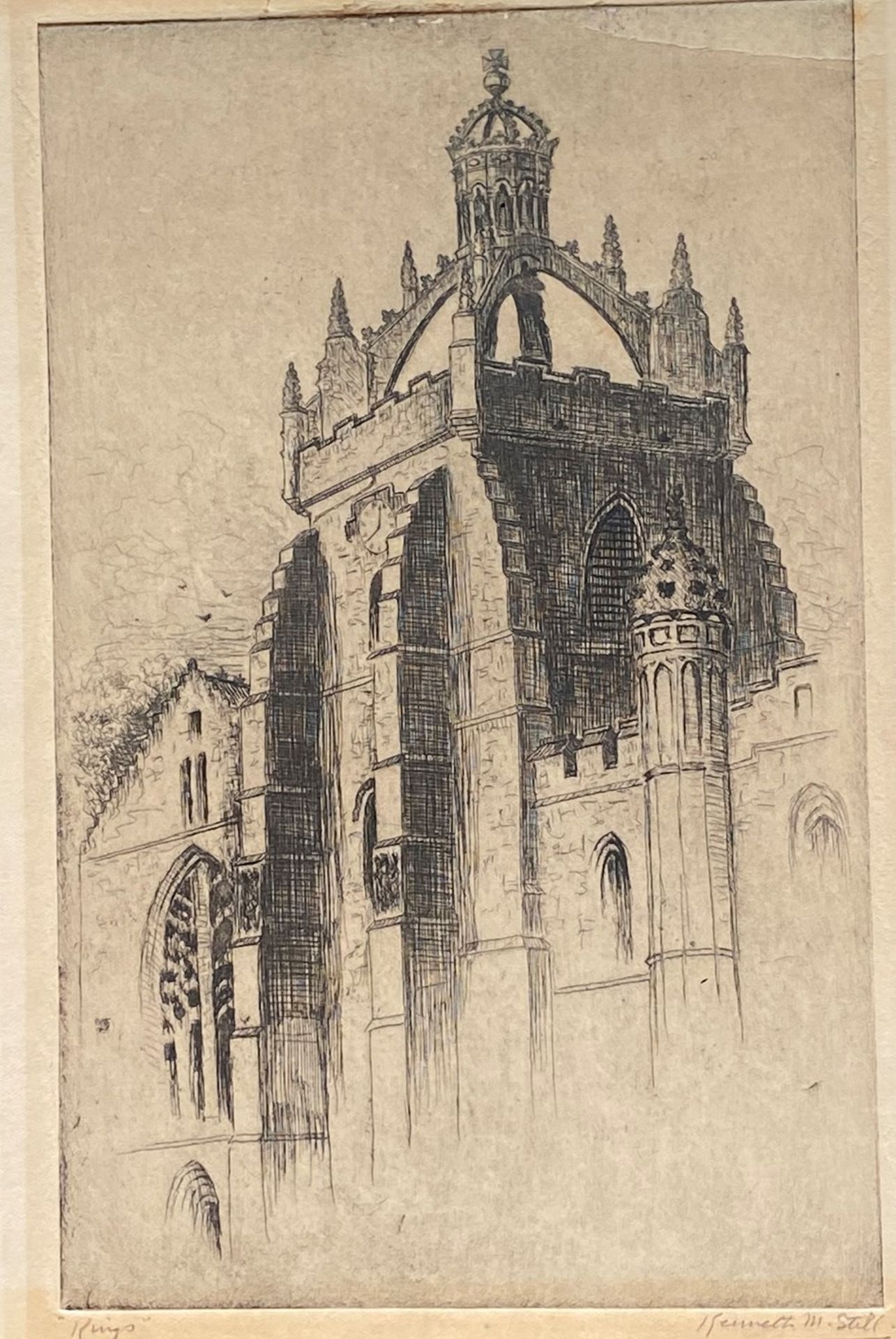 Kenneth M Still signed and titled etching "Kings College" - Image 3 of 5