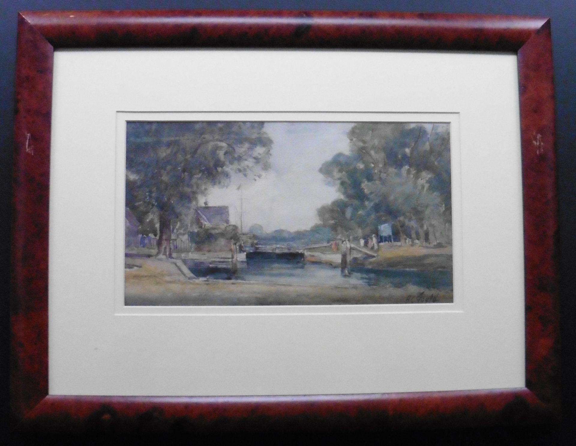 Original watercolour by Alexander Carruthers Gould 1870-1948 - Lock gates - Image 2 of 6