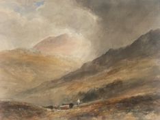 Edward Tucker signed watercolour depicting mist rolling in over mountains