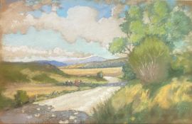A C Hannah circa 1930's Glasgow school original signed pastel landscape view