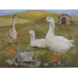 Farmyard scene by Scottish artist Susan Mitchell original watercolour painting