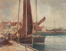 Thomas Hope Mckay fl. 1900-1930signed watercolour Boats at Harbour