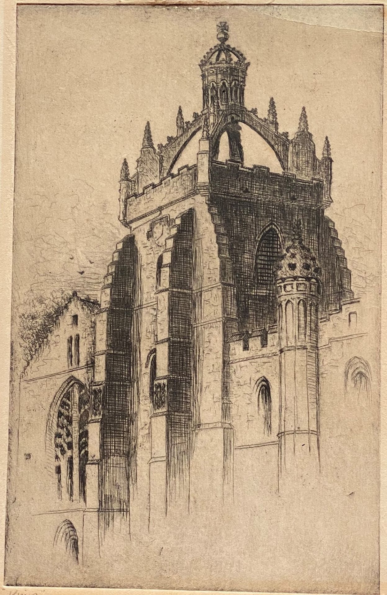Kenneth M Still signed and titled etching "Kings College"