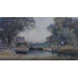 Original watercolour by Alexander Carruthers Gould 1870-1948 - Lock gates