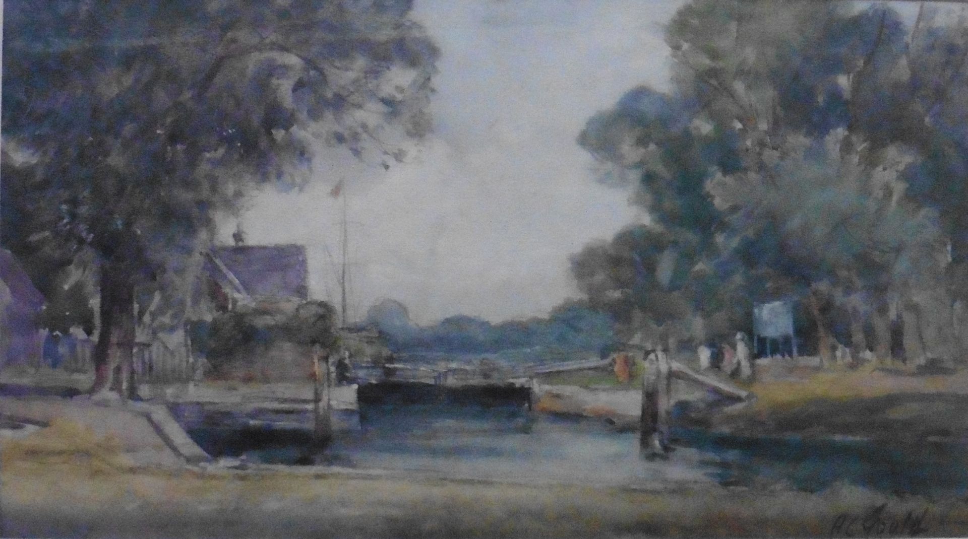 Original watercolour by Alexander Carruthers Gould 1870-1948 - Lock gates