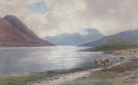 Edward Arden (Tucker) 1847- 1910 signed Watercolour Cattle Watering at the edge of a loch