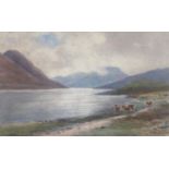 Edward Arden (Tucker) 1847- 1910 signed Watercolour Cattle Watering at the edge of a loch