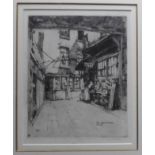 Pencil signed and titled etching by Hughes - view of Leinster market Dublin