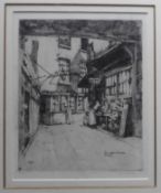 Pencil signed and titled etching by Hughes - view of Leinster market Dublin