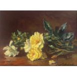 Alan Sutherland (Scottish) bn 1931 signed oil painting depicting yellow roses