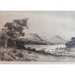 Jackson Simpson signed artists proof etching, Scottish scene Loch Laggan