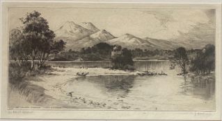 J McArdle (Jackson Simpson) signed etching "The Silver strand Loch Katrine"