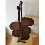 Antique Two-Sided Folding Cake Stand 4 Tier - Victorian Mahogany Wooden Tea Room or Shop Display Fai