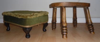 Sherbourne Foot Rest/Stool with Claw Feet plus Four Legged Wooden Stool with Turned Legs