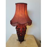 Red Hand Blown Caged Glass Table Lamp Large Vintage Venetian Murano style